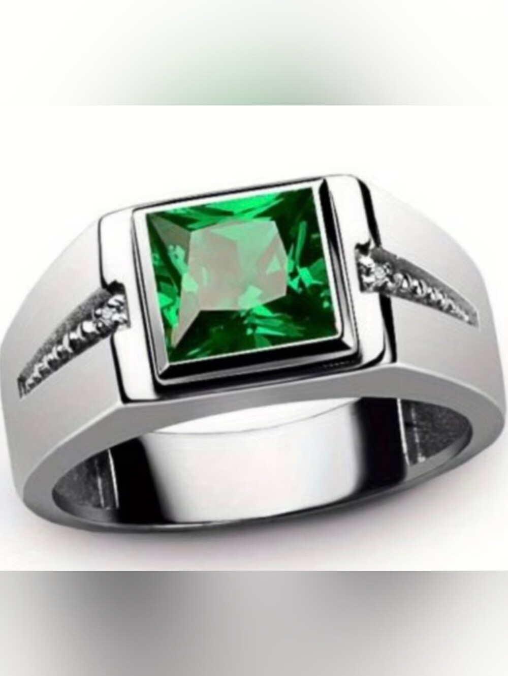 925 Sterling Silver Emerald Gemstone Ring Lab Grown Emerald & CZ Stones New